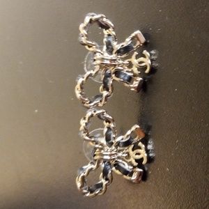 WOMEN'S CHANEL BLACK AND GOLD CC RIBBON EARRINGS